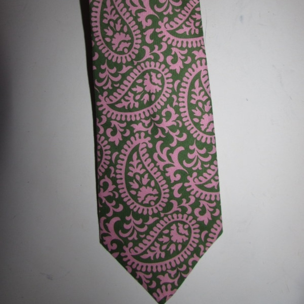 J CREW Green & Pink Paisley Cotton Necktie 3 1/2"